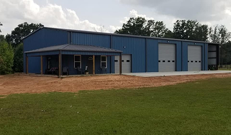 Blue barndominium